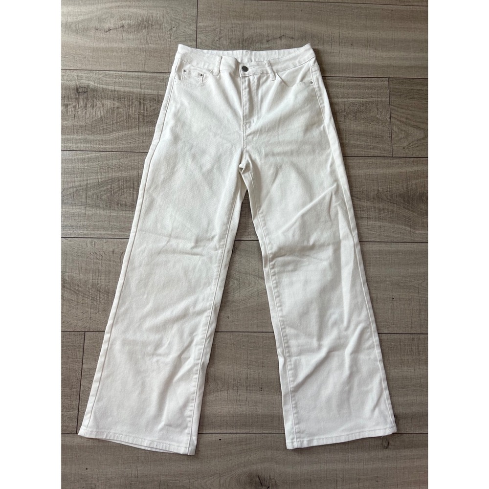 White High Waisted Wide Leg Jeans Stretch Denim Size XL